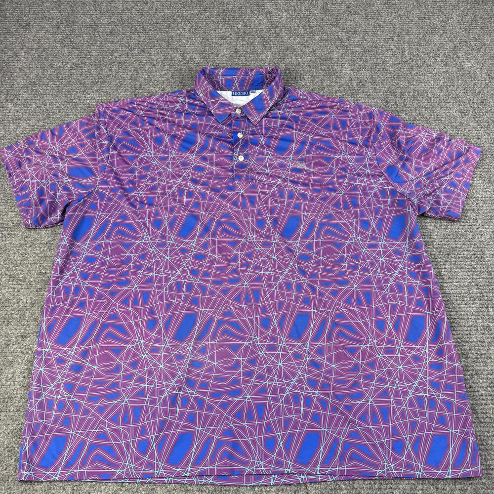 Hreski Polo Shirt Mens 3XL Purple Blue Geometric Abstract Golf Performance